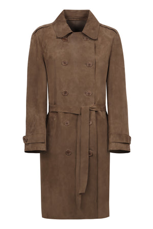 Trench coat lungo in pelle-0